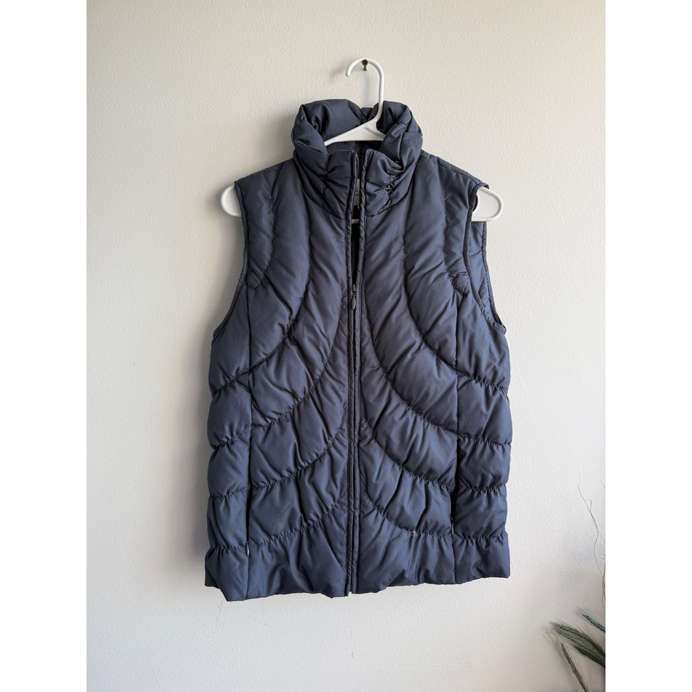 Nine West Separates Womens Navy Blue Down Puffer Vest Quilted Mock Neck Small